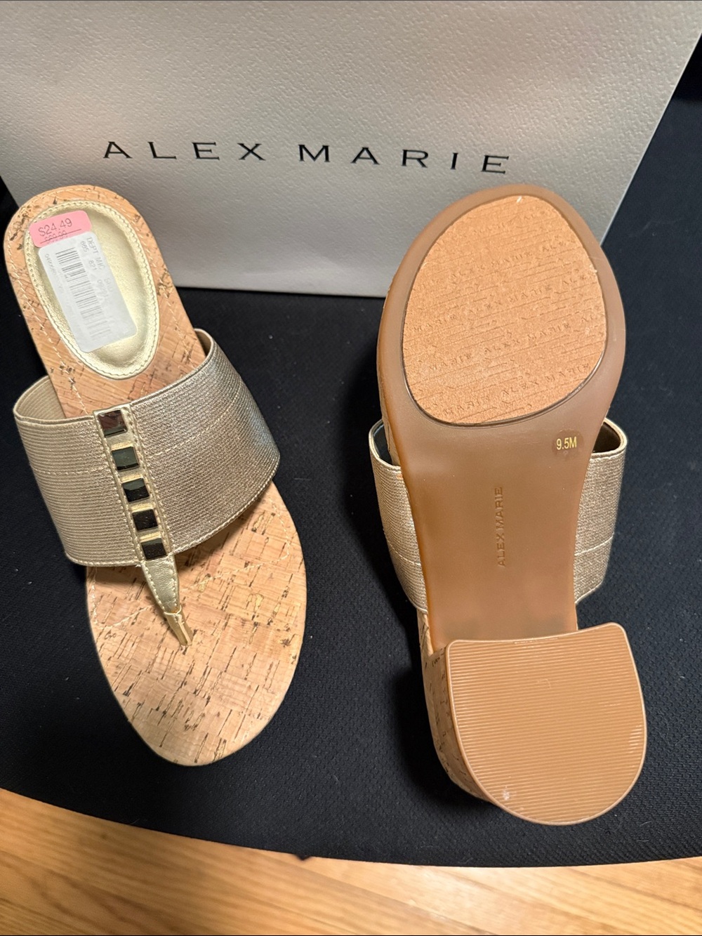 Alex Marie Metallic Gold Cork Block Heel Mules - Picture 3 of 3